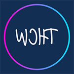 The Human Centric Workplace logo - a dark blue background with white capital letters of 'THCW' in the middle, with a pink and blue gradient circle outline around the letters