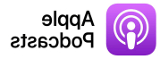 苹果播客标志-一个左边圆角的紫色盒子, 上面有一个“i”的插图和两个白色的圆形轮廓. 黑色的“苹果播客”字母在右边